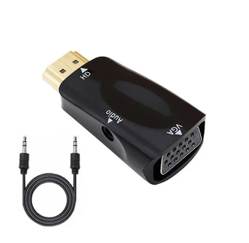 Адаптер-переходник HDMI - VGA с аудиовыходом, конвертер-преобразователь с поддержкой HD 1080P + аудиокабель 3.5 мм, черный (91979576)