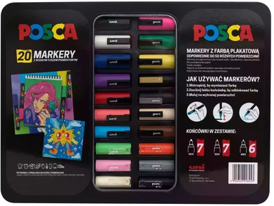 Zestaw markerów wielokolorowych Uni Posca w metalowym etui 20 szt (5906340928453)