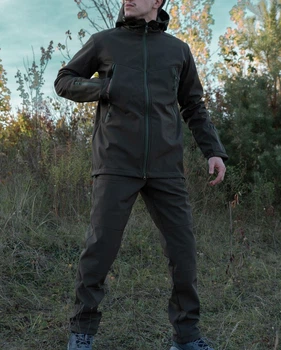 Мужской демисезонный костюм Softshell водонепроницаемый хаки L