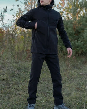 Мужской демисезонный костюм Softshell водонепроницаемый черный 4XL