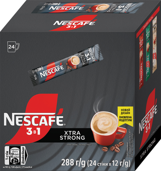 Напиток кофейный NESCAFE 3в1 Xtra Strong Растворимый 24 стика по 12 г (8445291309104)