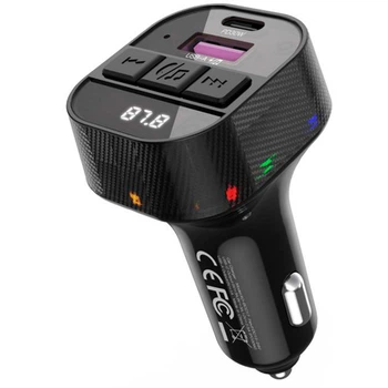 FM-трансмітер модулятор XO BCC17 Smart Bluetooth MP3 (USB-A/USB-C PD30W LED) в машину Чорний