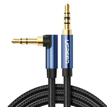 Кабель UGREEN AV112 3.5mm 90˚ to 3.5mm Gold Plated Metal Case with Braid 1m Blue (60179)