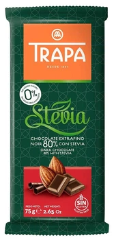 Шоколад без глютена и без сахара "Черный 80%" Stevia Trapa 75 г