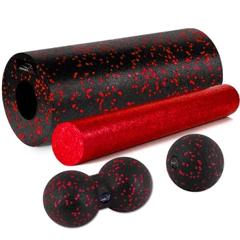 Массажный набор 2 валика + 2 мяча Set 4in1 Черно-Красный Foam Roller PP_4015 EPP PowerPlay