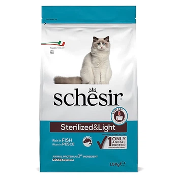 Schesir Cat Sterilized & Light ШЕЗИР СТЕРИЛИЗОВАННЫЕ ЛАЙТ РИБА сухой монопротеиновый корм для стерилизованных кошек и кастрированных котов, для котов склонных к полноте, 1.5 кг