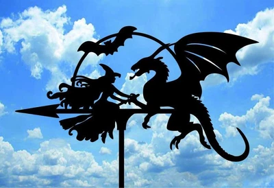 Флюгер маленький на крышу Дракон и ведьма, ветряк на беседку, колодец, забор