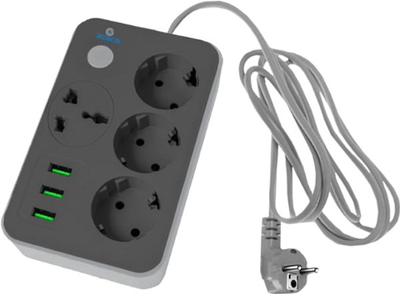 Сетевой фильтр XoKo SP-3-3-1 4 розетки 3 USB 1.8 м Серый (XK-SP-3-3-1-SL)