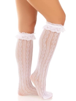 Ажурні шкарпетки з рюшами Leg Avenue Sweetheart Ruffle Cuff Knee Highs високі Білий 37–43 ( SX1049 )