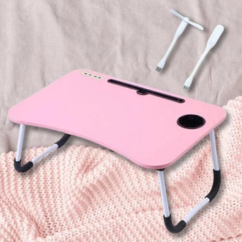 Подставка для ноутбука столик Laptop Table с 4 USB портами фонариком и вентилятором, Розовый