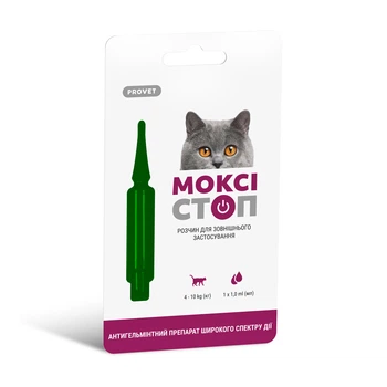 Pro VET Моксистоп - Капли антигельминтные на холку для котов (1 пипетка), 4-10 кг