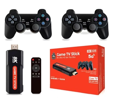 Ігрова консоль X2 Plus до телевізора 64Gb 8K HDR Game TV Stick Android TV 5G приставка з двома бездротовими джойстиками та пультом