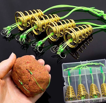 Пружина на карпа, карася, кормушка для рыбалки с крючками 4 шт 6.58 х 13.58 мм для отлова карпа, карася, белого амура и других