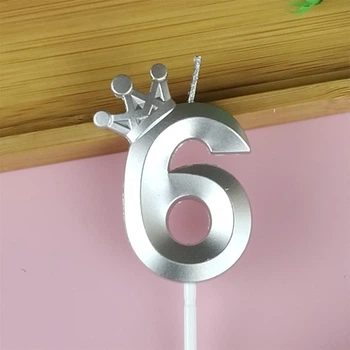 Свічка для торта цифра "6" з короною СРІБЛО