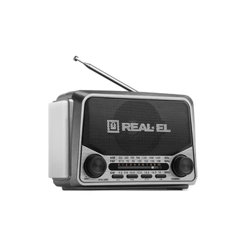 Колонка-радиоприемник портативный Real-El X-525 Grey, 3 Вт, пластиковый корпус, FM/AM/SW, USB, SD/microSD, аккумулятор, фонарик
