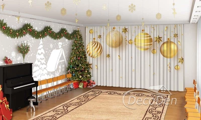 Новорічні Фото Штори в дитячий сад PHOTODECOR "Новорічні золоті кулі"