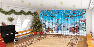 Новорічні Фото Штори в дитячий сад PHOTODECOR "Дітки на зимовій прогулянці"