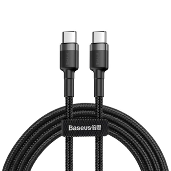 Кабель 2 м. Type-C to Type-C 60W gray/black, Cafule 3A Baseus для зарядки та передачі даних (CATKLF-HG1)