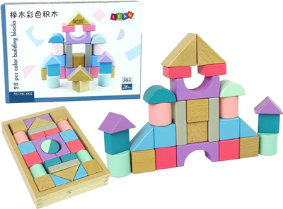 Klocki drewniane Leantoys Wooden Bricks Pastel Colours 28 elementów (5904665990322)