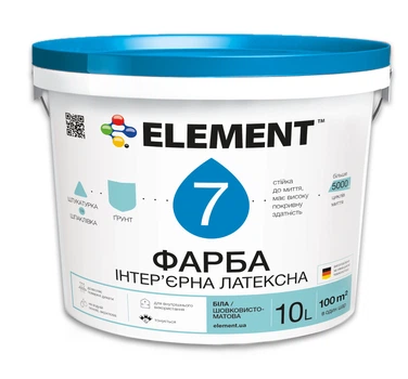 Краска интерьерная ELEMENT 7 латексная шелковисто-матовая база А белая 10 л