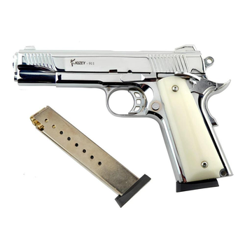 Сигнально-стартовый пистолет KUZEY 911-3, 9+1/9 mm (Shiny Chrome Plating/White Grips)