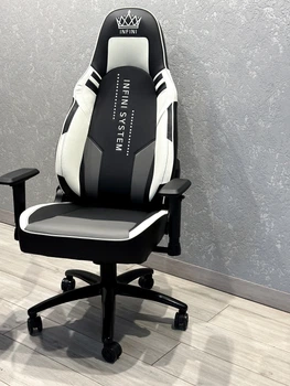 Комп'ютерне крісло розкладається до 180° Infini G180 геймерське з чорно-біло-сірої екошкіри для геймерів та роботи