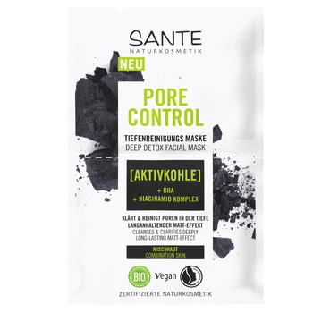 БИО-Маска PORE CONTROL для глубокой очистки лица с активированным углем и BHA-кислотой SANTE 2*4мл 4055297219549