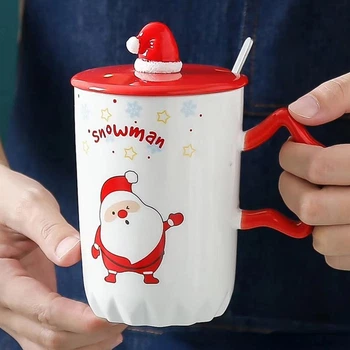 Новогодняя чашка с крышкой и ложкой "Snowman", 360мл, Санта-Клаус