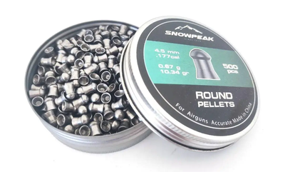 Пули Snow Peak Round Pellets 4.5мм, 0.67г, 500шт для пневматических винтовок, калибр 4,5мм.