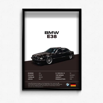 Постер в рамке line bmw e38 А4