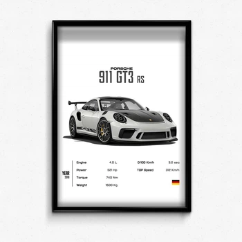 Постер в рамке porsche 911 gt rs white А2