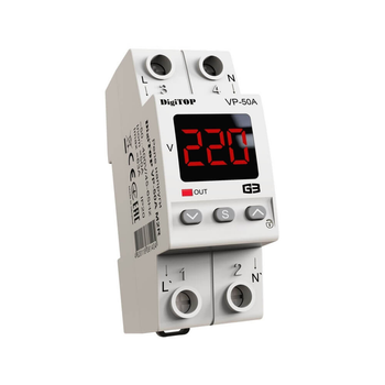 Реле напруги 1-ф. 50А VP-50A M2R DigiTOP, DIN, червоний індикатор