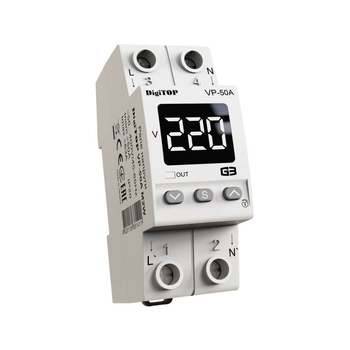 Реле напруги 1-ф. 50А VP-50A M2W DigiTOP, DIN, білий індикатор