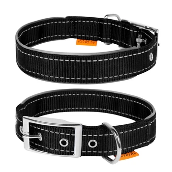 Ошейник Dog Extreme нейлоновый двойной со светоотражающей вставкой ш 25мм, дл 38-48см черный