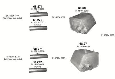 Глушитель MAN F2000 22/26-28 T 6X4DFL 13/96- Polmostrow (68.27) (856827)