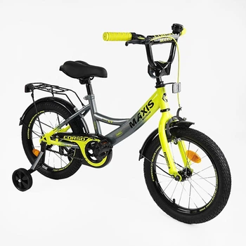 Детский велосипед 16 дюймов Corso MAXIS CL-16393 с дополнительными колесами черно-желтый