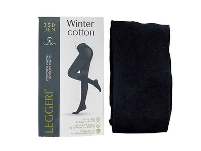Колготки LEGGERI 350 чорний жіночі бавовняні класичні Winter Cotton р.5