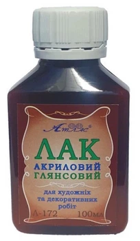 Лак акриловый глянцевый " Атлас " 100 мл алмазная мозаика 5d водостойкий защищает от влаги и грязи