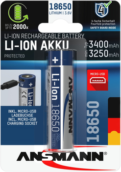 Akumulator Ansmann Li-ion 18650 Micro-USB 3400 mAh (4013674161379)