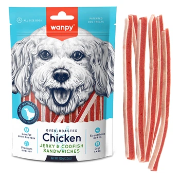 Сандвічі з куркою та тріскою для собак Wanpy Chicken Jerky, 100 г