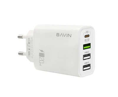 Сетевое зарядное устройство BAVIN PC952Y PD 20W Type-C 3xUSB-A (QC3.0) White