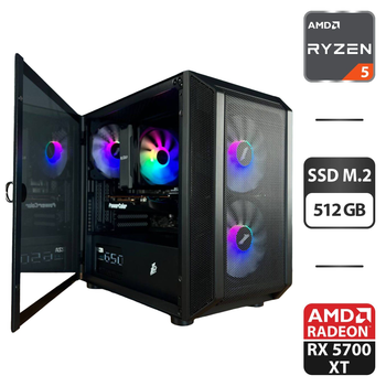 Сборка под заказ: 1stPlayer D3-3F2-Plus Black Tower / AMD Ryzen 5 5500 (6 (12) ядер по 3.6 - 4.2 GHz) / 16 GB DDR4 / 512 GB SSD M.2 / AMD Radeon RX 5700 XT, 8 GB GDDR6, 256-bit / 650W б/у