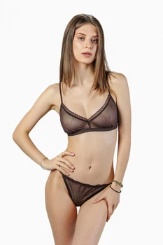 Комплект женский бюстгальтер с мягкой чашкой и стринги из сеточки Felisiya Lingerie Шоколадный 2005+204-111с XL