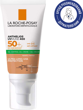 Солнцезащитный тональный гель-крем La Roche-Posay Anthelios UVA 400 Oil Control с матирующим эффектом для жирной чувствительной кожи лица очень высокий уровень защиты от UVB и от очень длинных UVA лучей SPF 50+ 50 мл (3337875545891) 