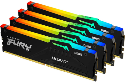 Pamięć RAM Kingston Fury DDR5-5200 65536MB PC5-41600 (Kit of 4x32768) FURY Beast RGB Black (KF552C40BBAK4-128)