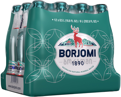 Упаковка мінеральної лікувально-столової сильногазованої води Borjomi 0.5 л х 12 пляшок (4860019001346)