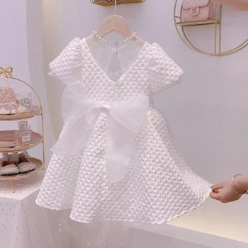 Платье детское с бантом Cute Baby (Белый 130см)