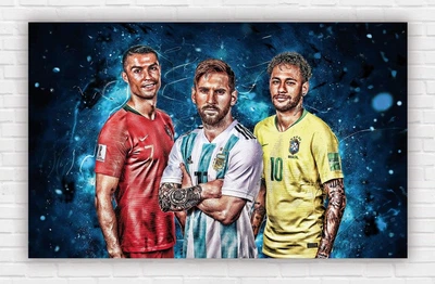 Бумажный плакат "Криштиану Роналду/Cristiano Ronaldo. Лионель Месси/Lionel Messi. Неймар/Neymar. АРТ" 120х75см