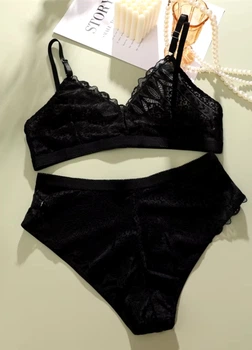 Жіночий мереживний еластичний комплект білизни Perfect Touch (1492-44-02) Чорний One size FINETOO (44-48)