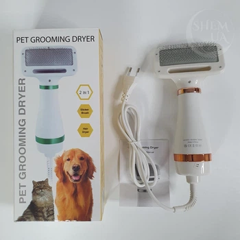 Щётка фен для шерсти собак и кошек 2в1 PET Grooming Dryer массажёр расчёска для груминга животных, LK951-White/Gold